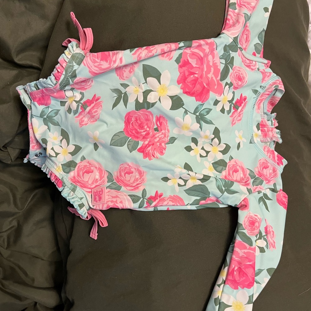 Ruffle Butts Pink and Blue Floral Swimsuit